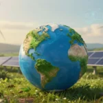 Environmental science and technology illustrated through renewable energy, climate monitoring, and sustainable ecosystems