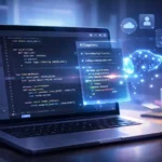 AI-assisted coding workspace in a browser showing Replit AI generating code and suggestions in real time